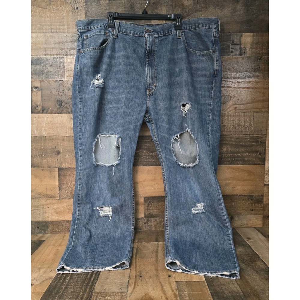 Levis 559 Relaxed Straight Jeans Mens 46x32 Distressed Ripped Blue Denim Pants